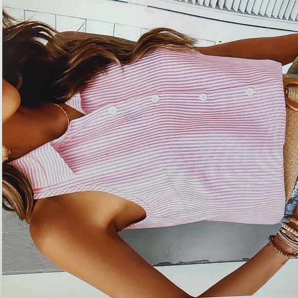 NWT V NECK STRIPED BUTTON DOWN - Picture 2 of 3